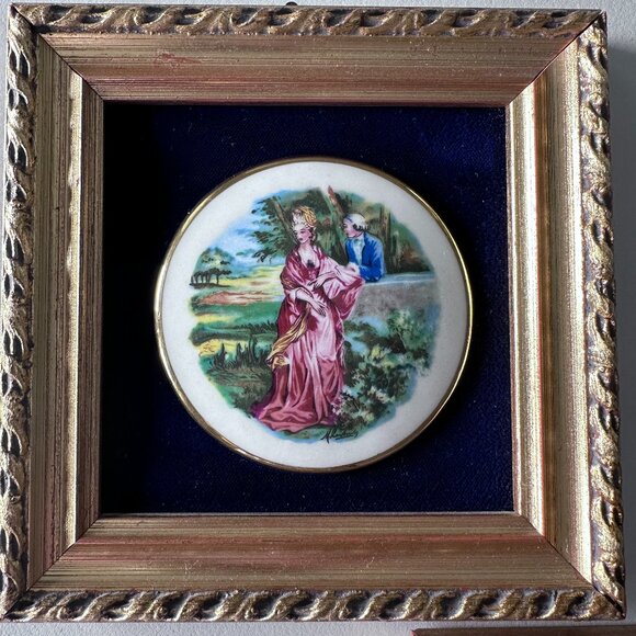 Vintage Italian Miniature Picture On Porcelain Framed Art. 5”x5” - Picture 2 of 8